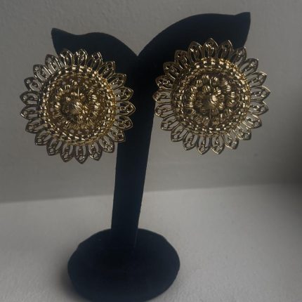 Gold Filled Round Sun Flower Bold Party Earrings