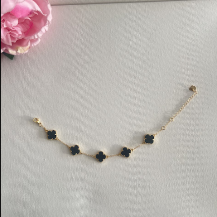 Gold plated black clover bracelet