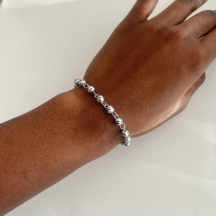 Silver cut diamond balls bracelet