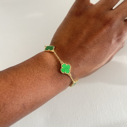 Green van cleef bracelet with gold plated chains